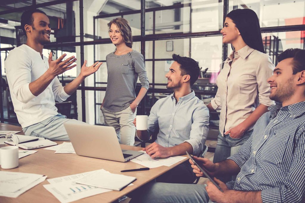 Team of Middle-aged people discussing work
